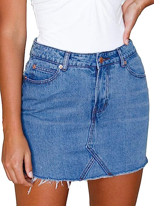 Eliacher Women's High Waisted Jean Skirt Slim Fit Zip Front Elastic Bodycon Denim Mini Skirt | Amazon (US)