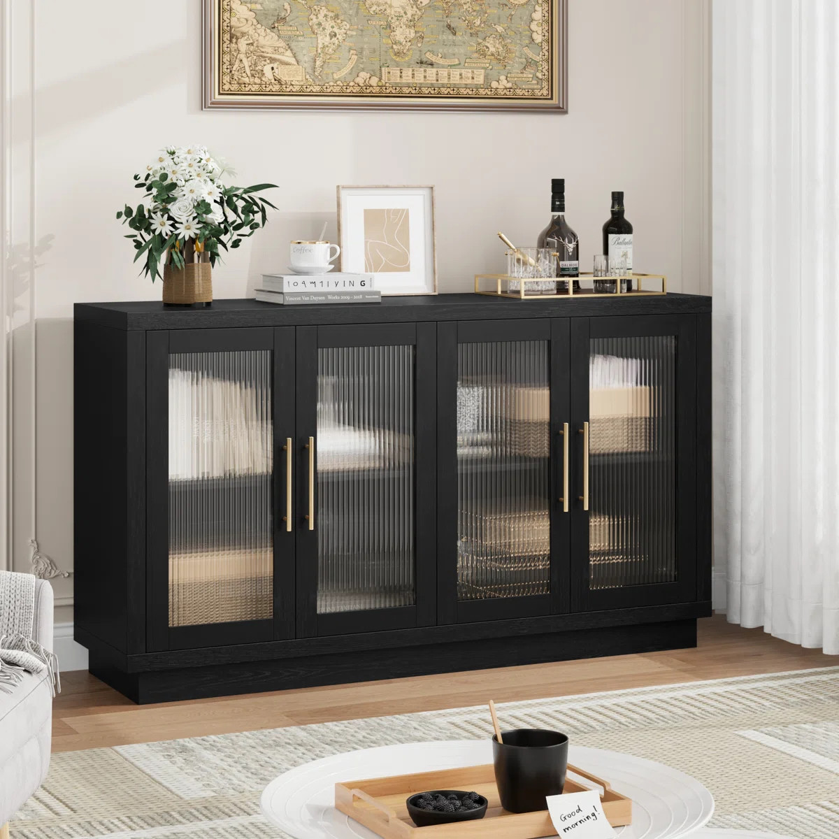 Veltri 55.1'' W Modern Sideboard, Buffet with Adjustable Shelves and Tempered Glass Doors | Wayfair North America