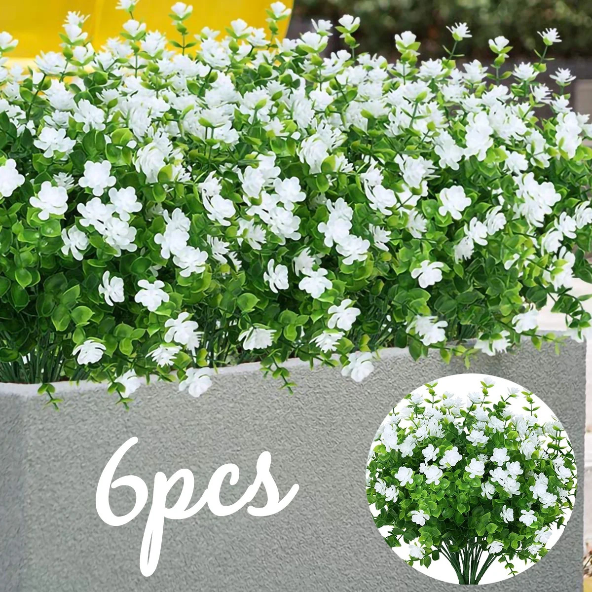 Coolmade 6 Bundles Artificial Flowers UV Resistant Fake Boxwood Plants, Faux Plastic Hanging Plan... | Walmart (US)