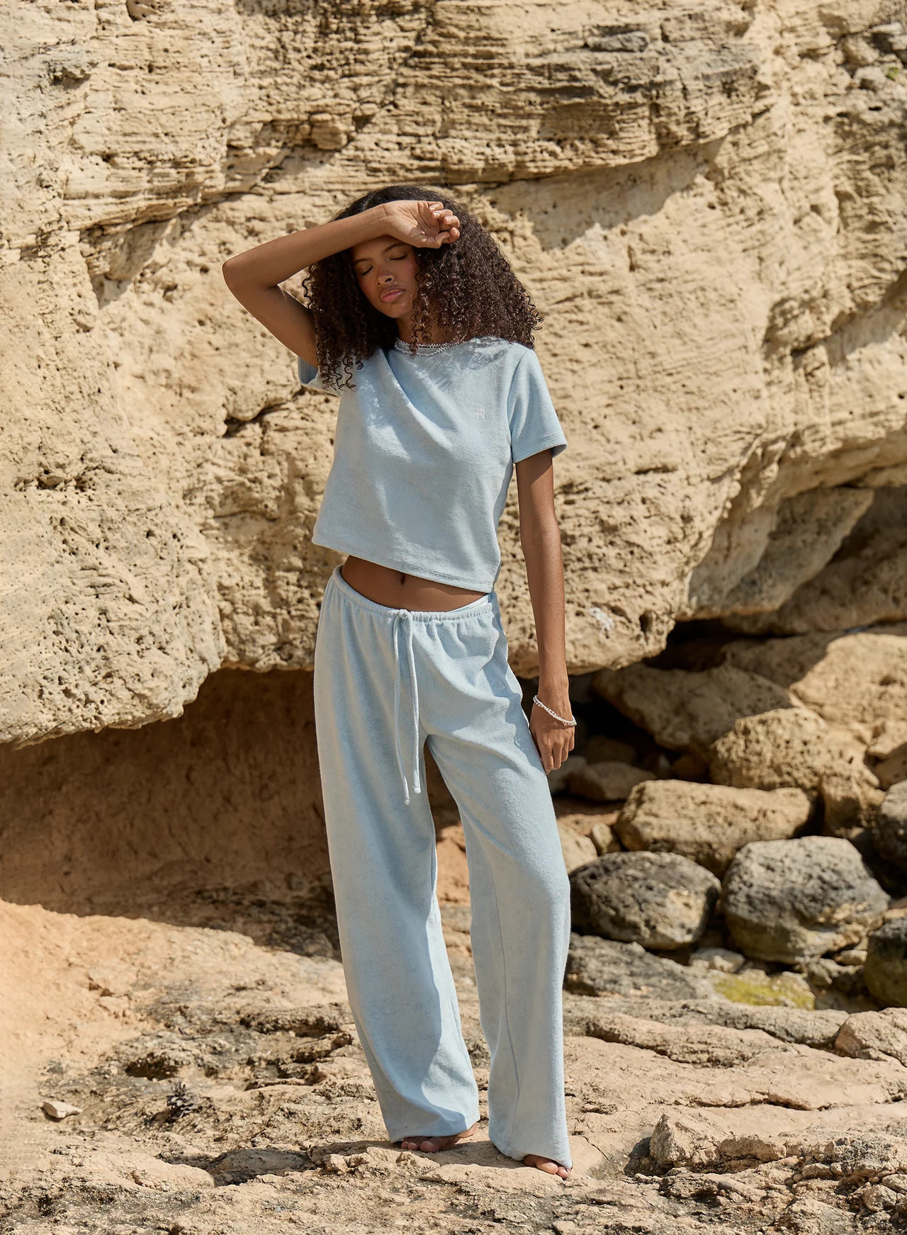 Women's Light Blue Towelling Straight Leg Trousers | Livia | 4th & Reckless | 4th & Reckless
