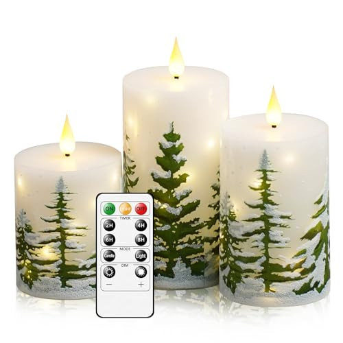 Christmas flameless Candles with Remote Control - White LED Candles and String Lights, Christmas Stickers, Battery Powered 3-Piece Set (D3 x H4/5 "/6") for Christmas Decoration | Amazon (US)