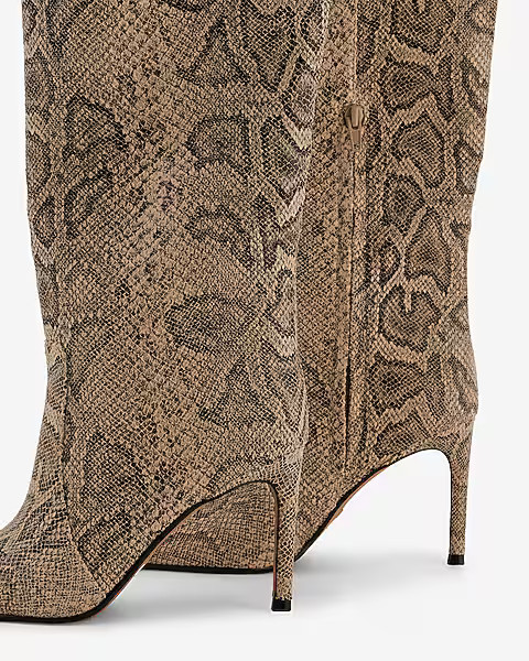 Snakeskin Pointed Toe Thin Heeled Tall Boots | Express