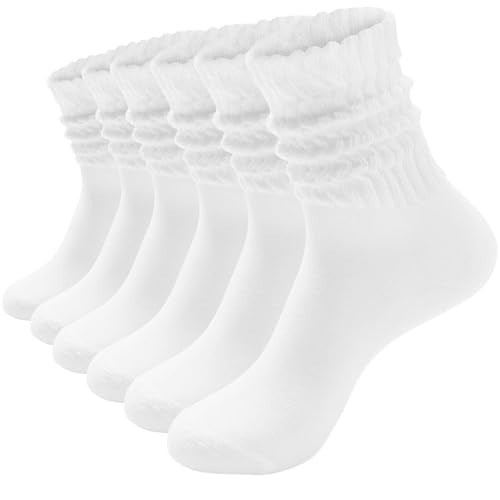 HAVE A TREE 3-6 Pack Women's Slouchy Crew Socks - White Cushioned Scrunch Boot Socks Size 5-11 (H2060-3W) | Amazon (US)