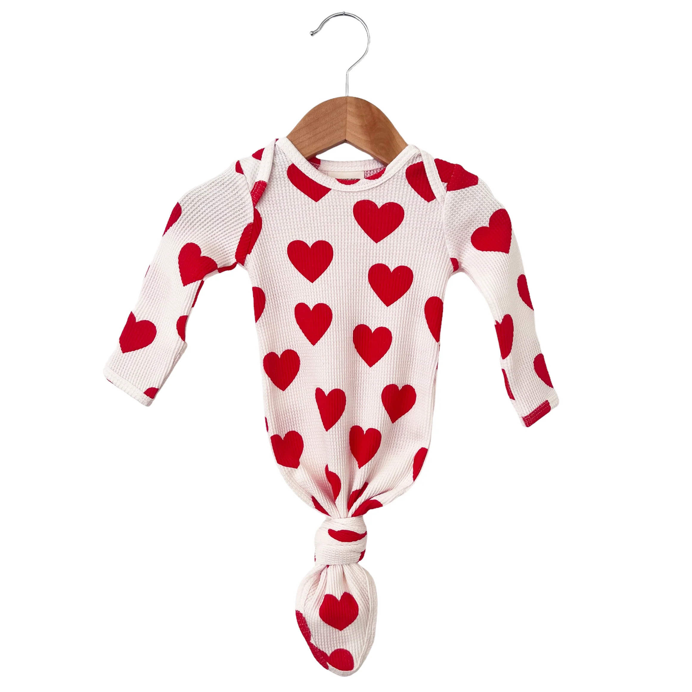 Organic Waffle Knotted Gown, Red Heart | SpearmintLOVE