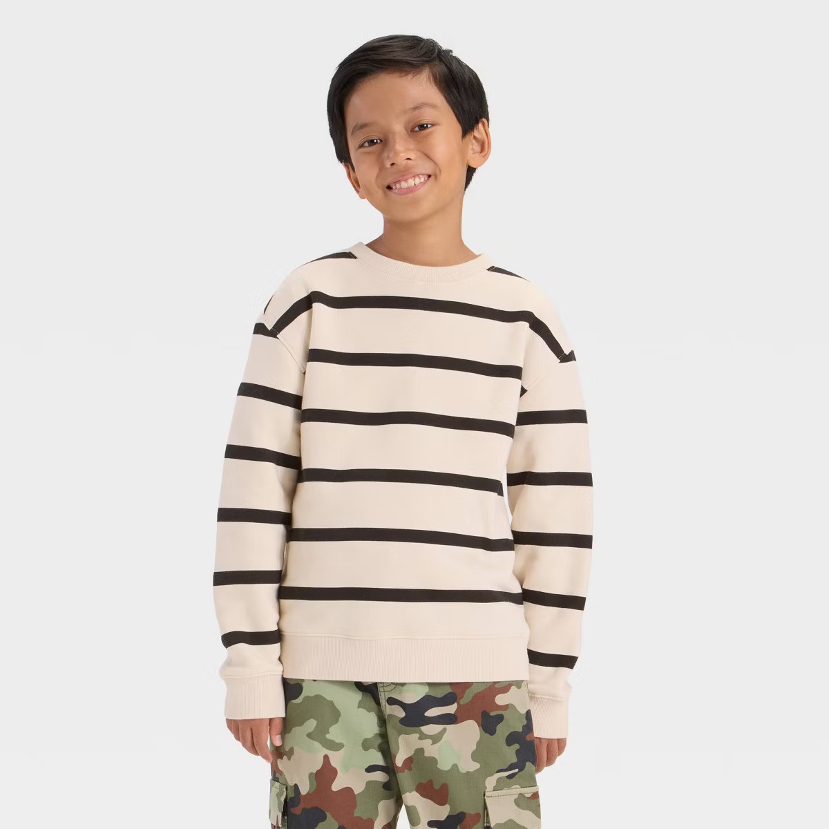 Boys' Fleece Striped Sweatshirt - Cat & Jack™ Beige S | Target
