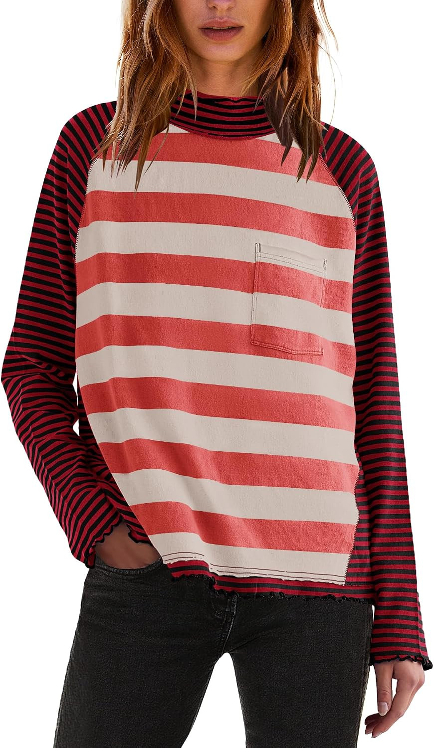 Panadila Womens Striped Turtleneck Raglan Long Sleeve Shirt | Amazon (US)