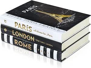 Decorative Books for Home Decor — Hardcover Travel Book Decor, Set of 3 — Gold Foil Stamping ... | Amazon (US)