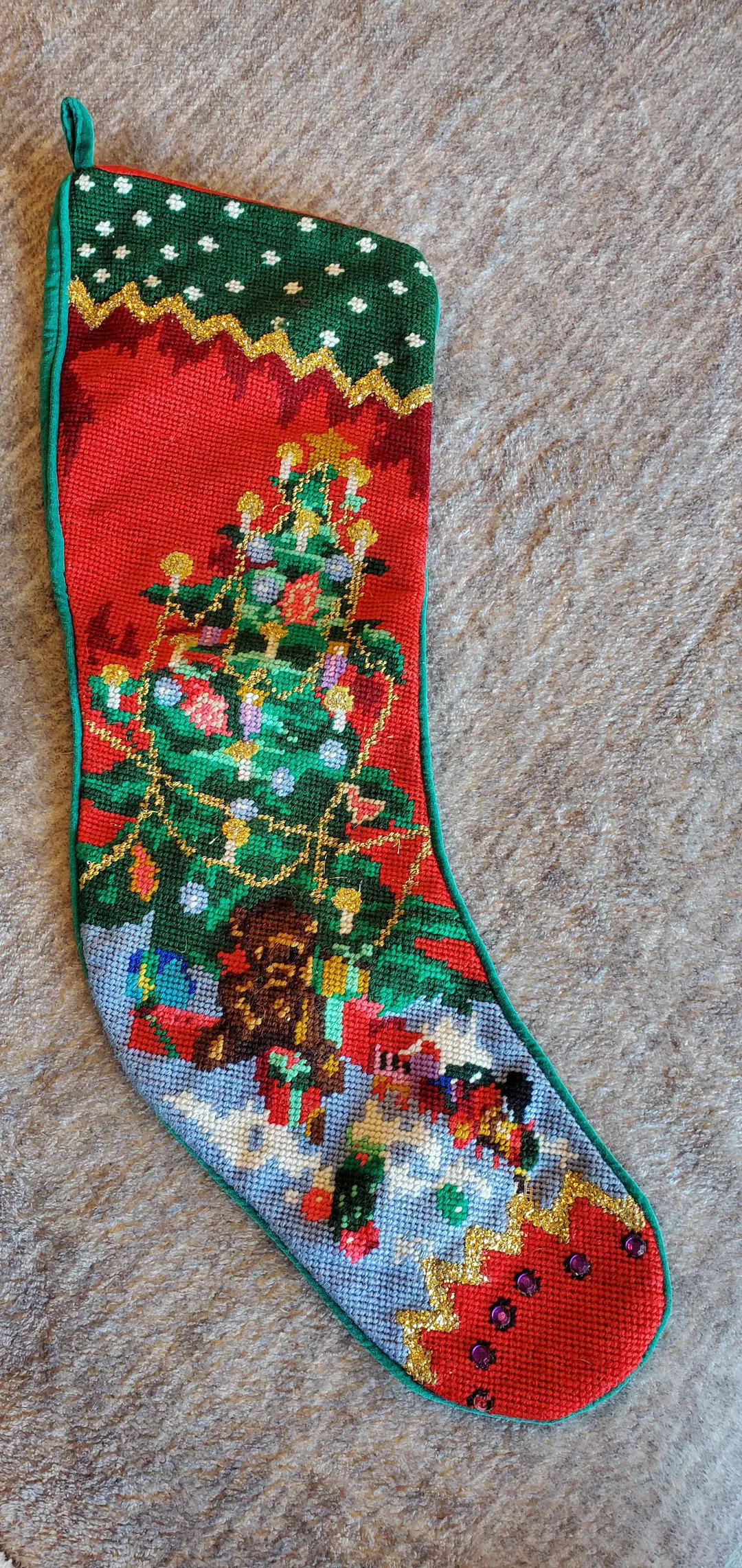 Vintage Needlepoint Christmas Stocking With Tree and Presents - Etsy | Etsy (US)