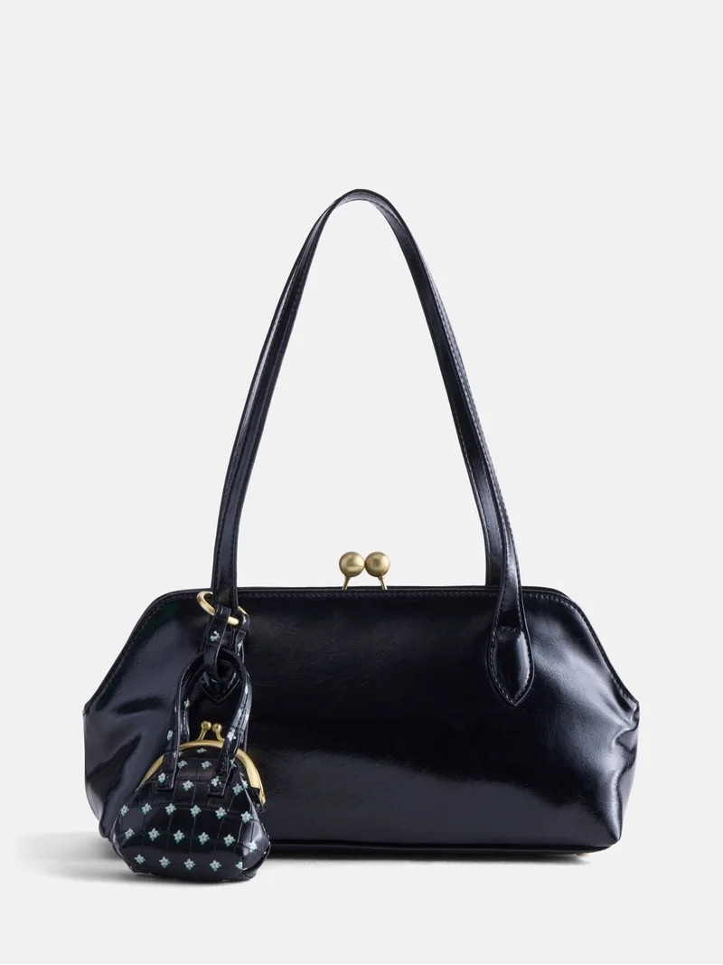 Free Assembly Women\u2019s Shoulder Bag with Bag Charm, Black | Walmart (US)