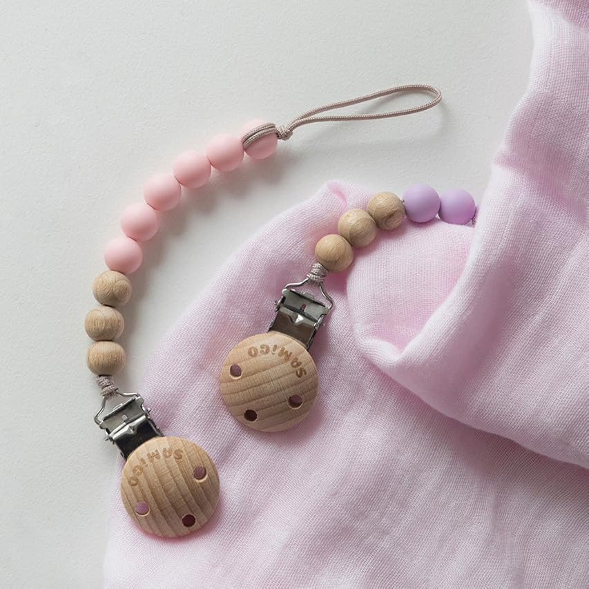 SAMiGO Pacifier Clips Baby Girl Pacifier Holders Silicone Paci Binky Clips with Teething Beads Set o | Amazon (US)