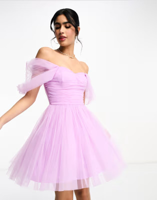 Lace & Beads exclusive wrapped tulle mini dress in lilac | ASOS (Global)