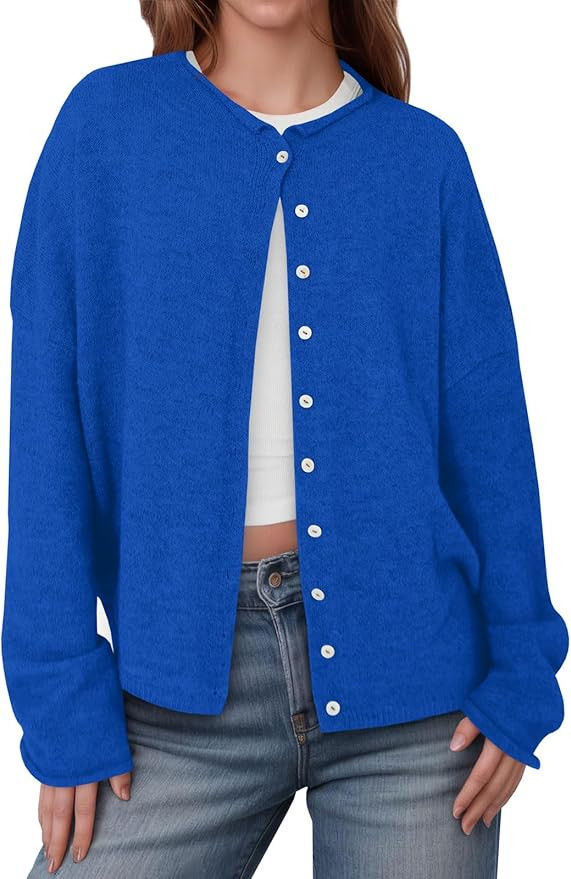 Saodimallsu Womens Button Up Cardigan Sweaters Long Sleeve Crew Neck Fall Soft Lightweight Knit L... | Amazon (US)