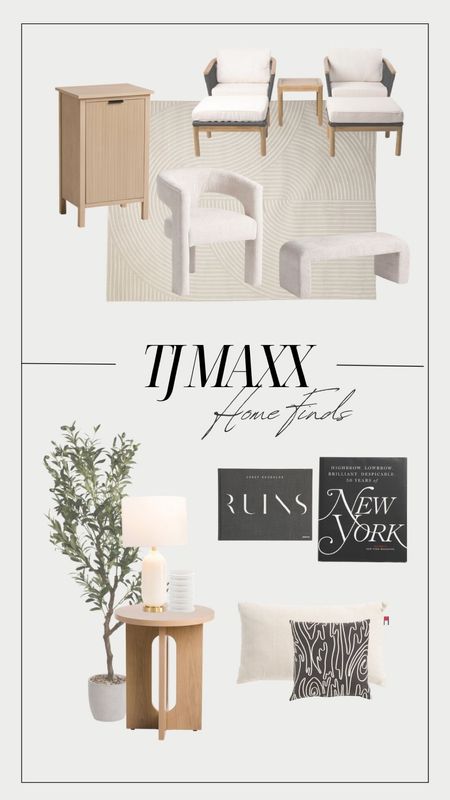 TJ MAXX HOME FINDS
—
Chair, outdoor set, coffee table books, neutral home, home, neutral home decor, rug, faux olive tree, lamp, throw pillow 

#LTKstyletip #LTKhome