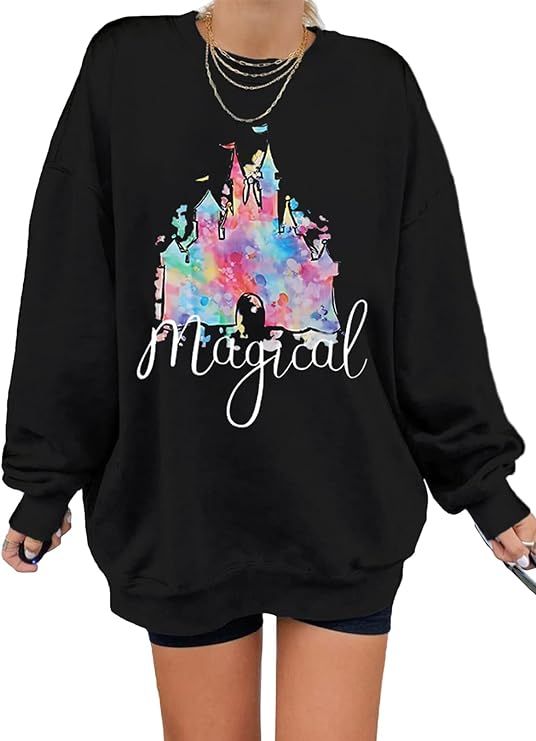 Magic Castle Sweatshirt for Women Oversized Magicl Kingdom Pullover Family Vacation Holiday Long ... | Amazon (US)