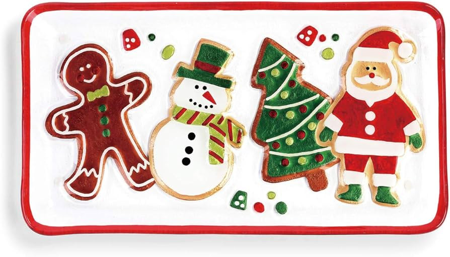 DEMDACO Cookies Gingerbread Snowman Santa Rosy Red 15 x 8 Glass Christmas Platter | Amazon (US)