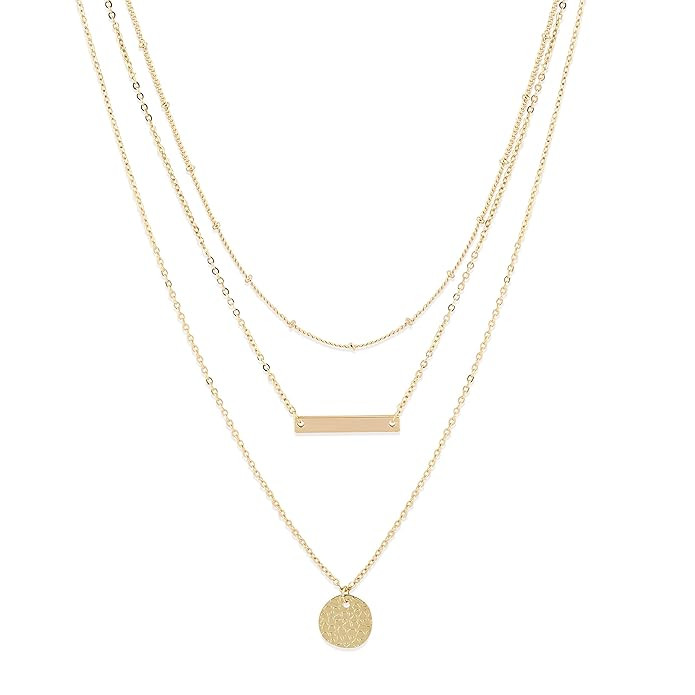LOYATA Bohemia Layered Necklace, Bar Coin Charm Pendant Neckalce Delicate Station Chain Multilaye... | Amazon (US)