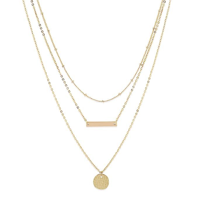 LOYATA Bohemia Layered Necklace, Bar Coin Charm Pendant Neckalce Delicate Station Chain Multilaye... | Amazon (US)