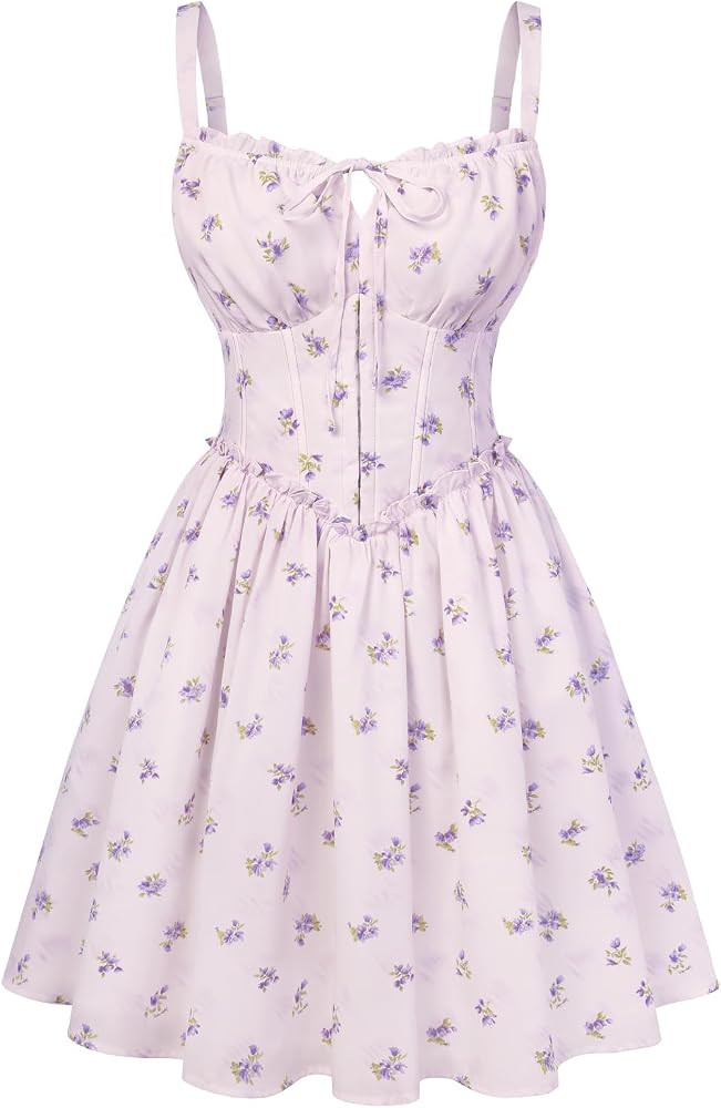 Scarlet Darkness Floral Corset Dress for Women 2026 Summer Sundress Lace Up Mini Milkmaid Dresses... | Amazon (US)