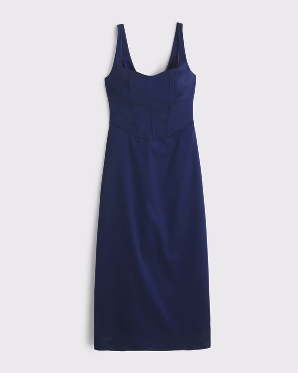 Sweetheart Satin Sculpt Midi Dress | Abercrombie & Fitch (UK)