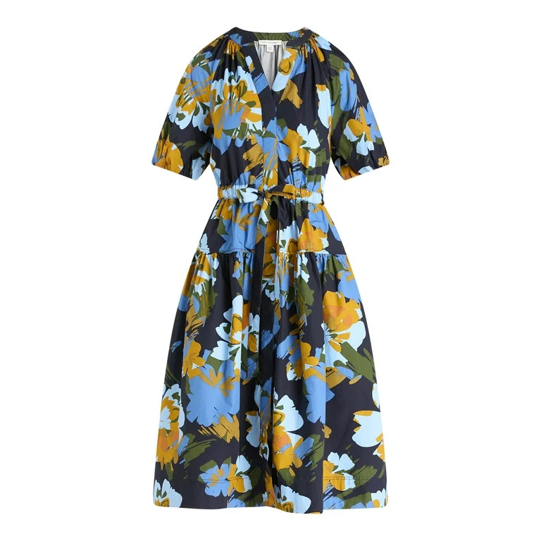 Free Assembly Women's and Women's Plus Cotton Midi Dress with Puff Sleeves, Sizes XS-4X | Walmart (US)