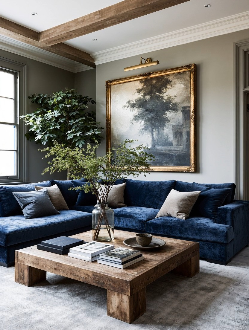 Modern homes can be bold, colorful and full of texture without being cluttered.

One of our favorite ways to achieve that balance is to use fewer pieces—but let the important pieces have presence.

Start with a substantial velvet sofa. Add an oversized wooden coffee table that properly grounds the seating area—because one of the most common decorating mistakes is choosing a coffee table that is simply too small for the room. When the scale is wrong, you can almost feel the imbalance.

Then use the wall. One beautiful oversized piece of art in an antique gold frame can make a bigger statement than dozens of smaller accessories. And don't stop at the frame—add a picture light above it. That little detail makes the art feel intentional during the day and beautifully illuminated in the evening.

Finish with greenery and a few objects you genuinely love.

Oversized sofa. Grounding coffee table. Statement art. Picture light. Greenery.

That's modern minimalism to us—not an empty home, but a home filled with the right things.

#ModernHomeDecor #StatementArt #CoffeeTableDecor #ElegantAndDriven 

 #LTKHome