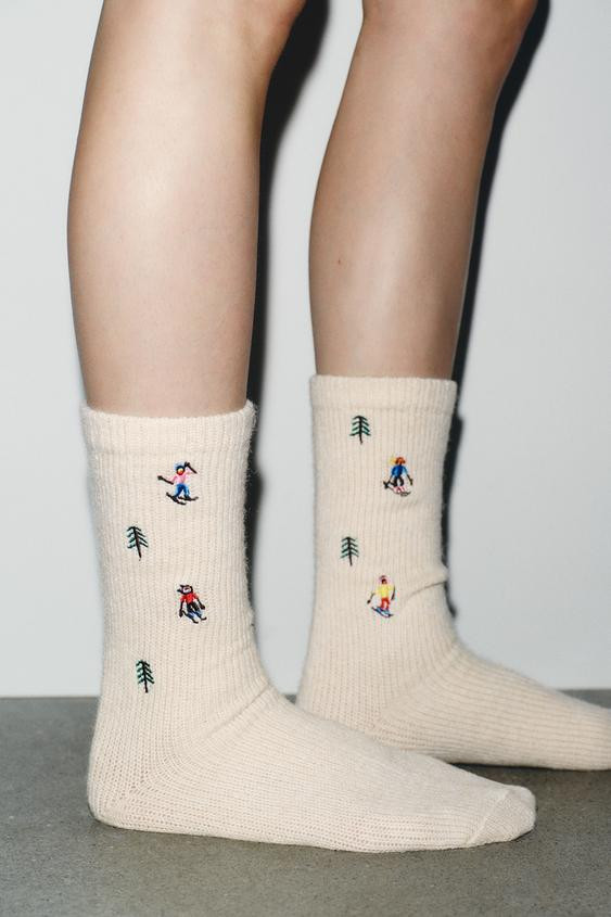 EMBROIDERED TALL SOCKS | Zara UK