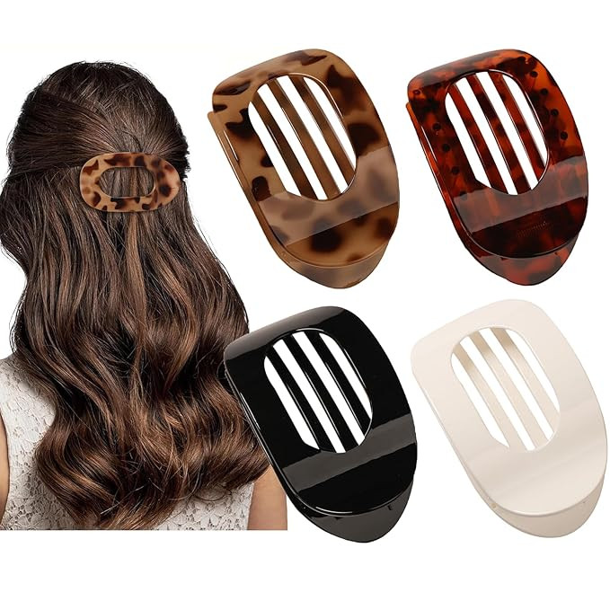 4 PCS Flat Hair Clips, Round Lay Down Hair Claw Clips for Women Girls, French Strong Hold Hair Ba... | Amazon (US)
