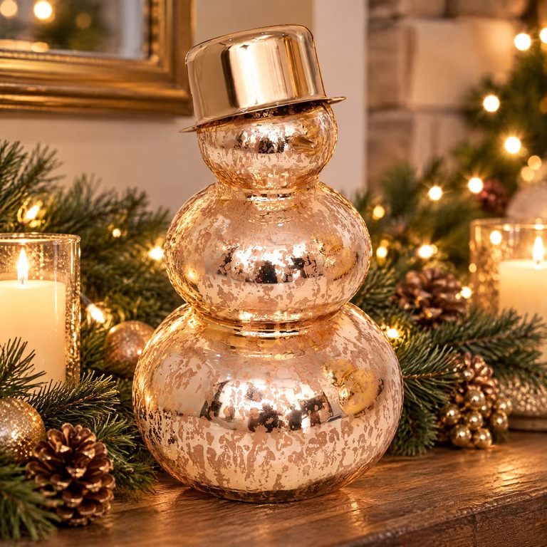 Glass Snowman with Metal Hat Christmas Decoration, Gold, 13", by Holiday Time | Walmart (US)