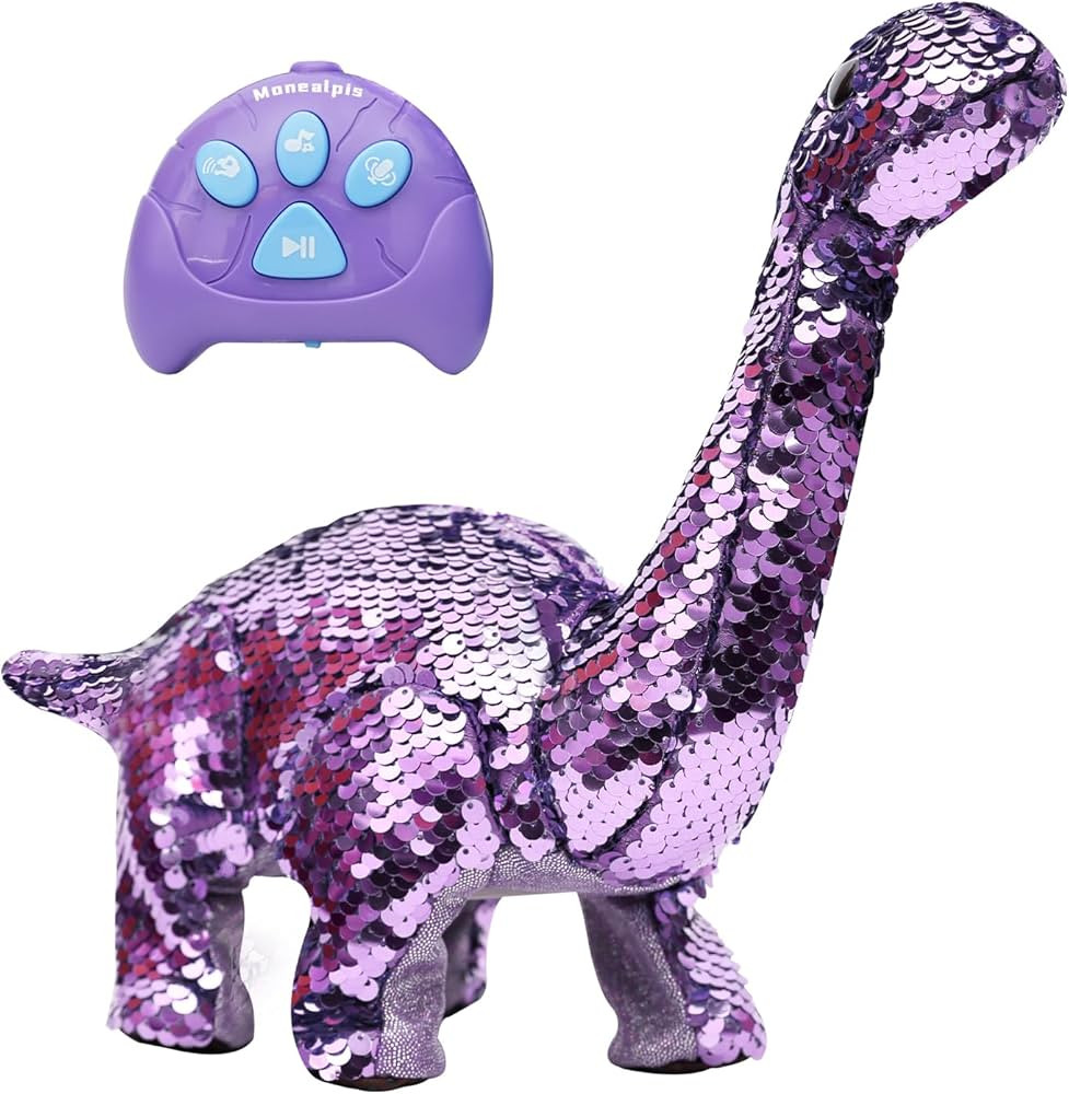 Monealpis Dinosaur Toys for Girls - Sequin Dinosaur Remote Control Toy with Repeat, Walk, Roar, S... | Amazon (US)