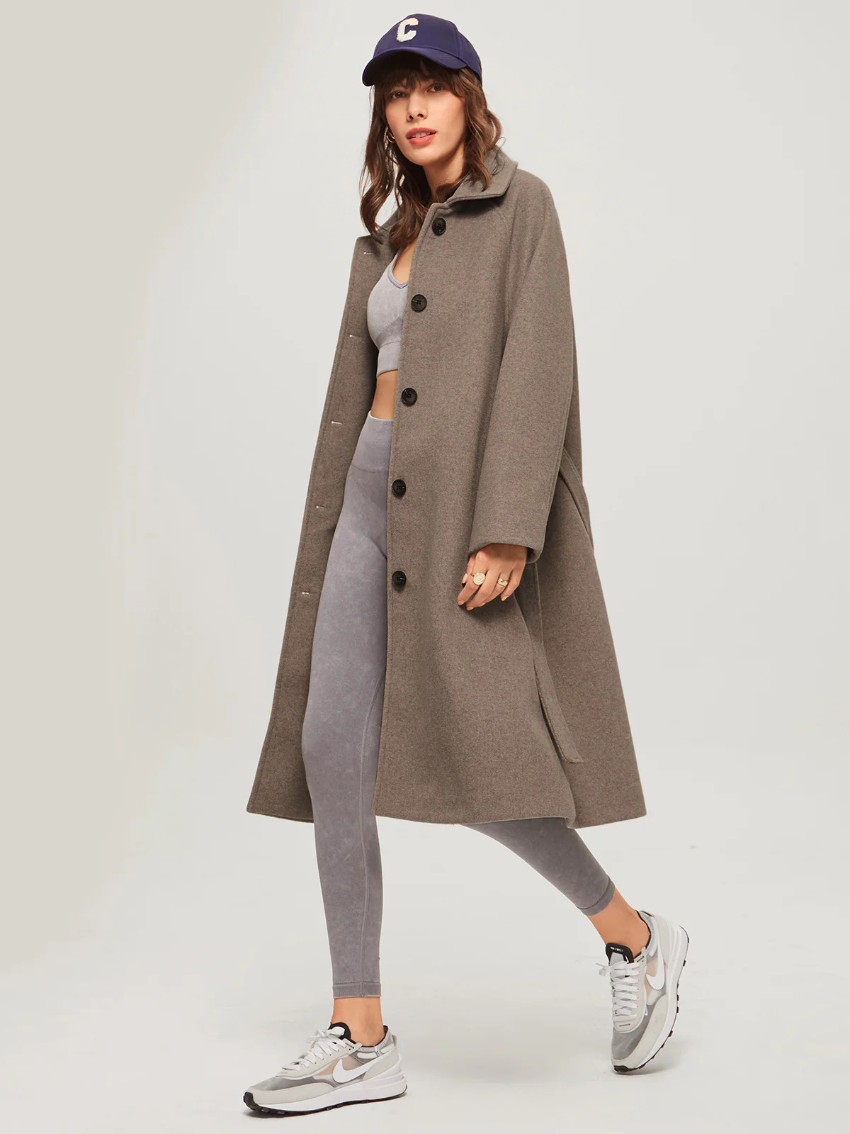 Oversized Brushed Belted Long Overcoat | Commense