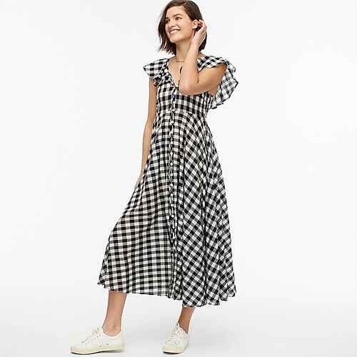Button-up ruffle dress in gingham | J.Crew US