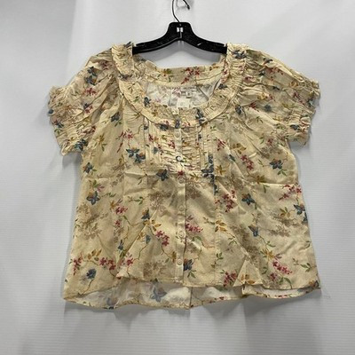 PILCRO By Anthropologie Sheer Ruffle Puff-Sleeve Blouse Women's Size L | eBay US