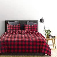 Wake In Cloud - Red Black Plaid Duvet Cover Set, 100% Washed Cotton Bedding, Buffalo Check Gingha... | Amazon (US)