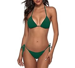 Women Two Piece Bikini Swimsuit Sexy Bathing Suits Halter Triangle Tops String Bikini Sets | Amazon (US)