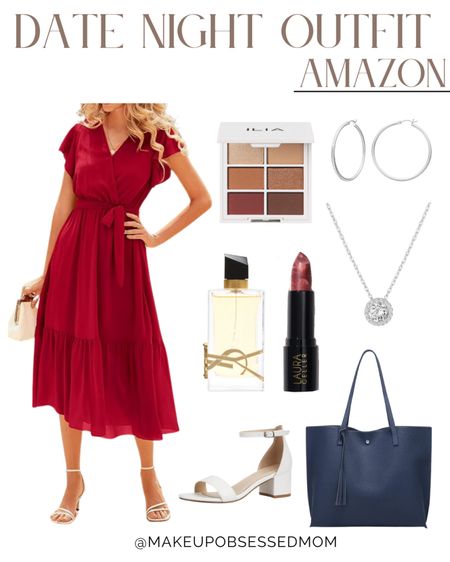 Here's a stylish outfit that you can copy for your date night: a red midi dress paired with white block heels, silver jewelry, navy blue shoulder bag and more!
#petitefashion #dinnerdate #modestlook #affordablestyle

#LTKStyleTip #LTKBeauty #LTKItBag