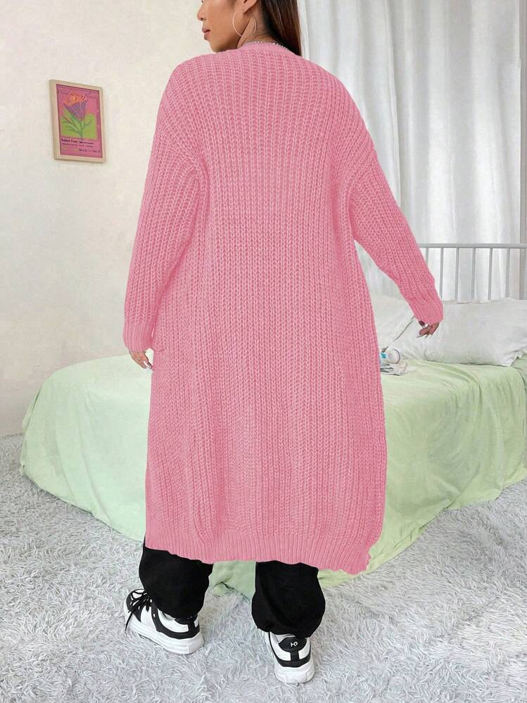 SHEIN MOOSTA Cardigan long à manches longues et à épaules tombantes, de couleur unie avec poch... | SHEIN