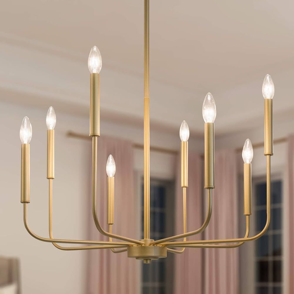 LALUZ Modern Gold Chandelier Light Fixture, 8 Lights Dinning Room Chandelier for Bedroom, Living ... | Amazon (US)