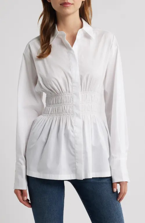 rag & bone Blythe Cotton Smocked Waist Peplum Button-Up Shirt in White at Nordstrom, Size Medium | Nordstrom