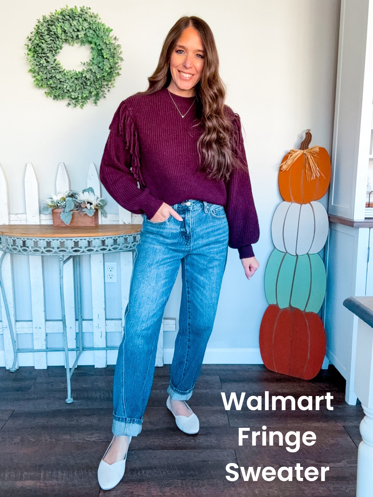 Walmart fringe sweater
Barrel jeans tts 
Sweater XS 
Shoes tts 

#LTKFindsUnder50 #LTKFindsUnder100 #LTKSaleAlert
