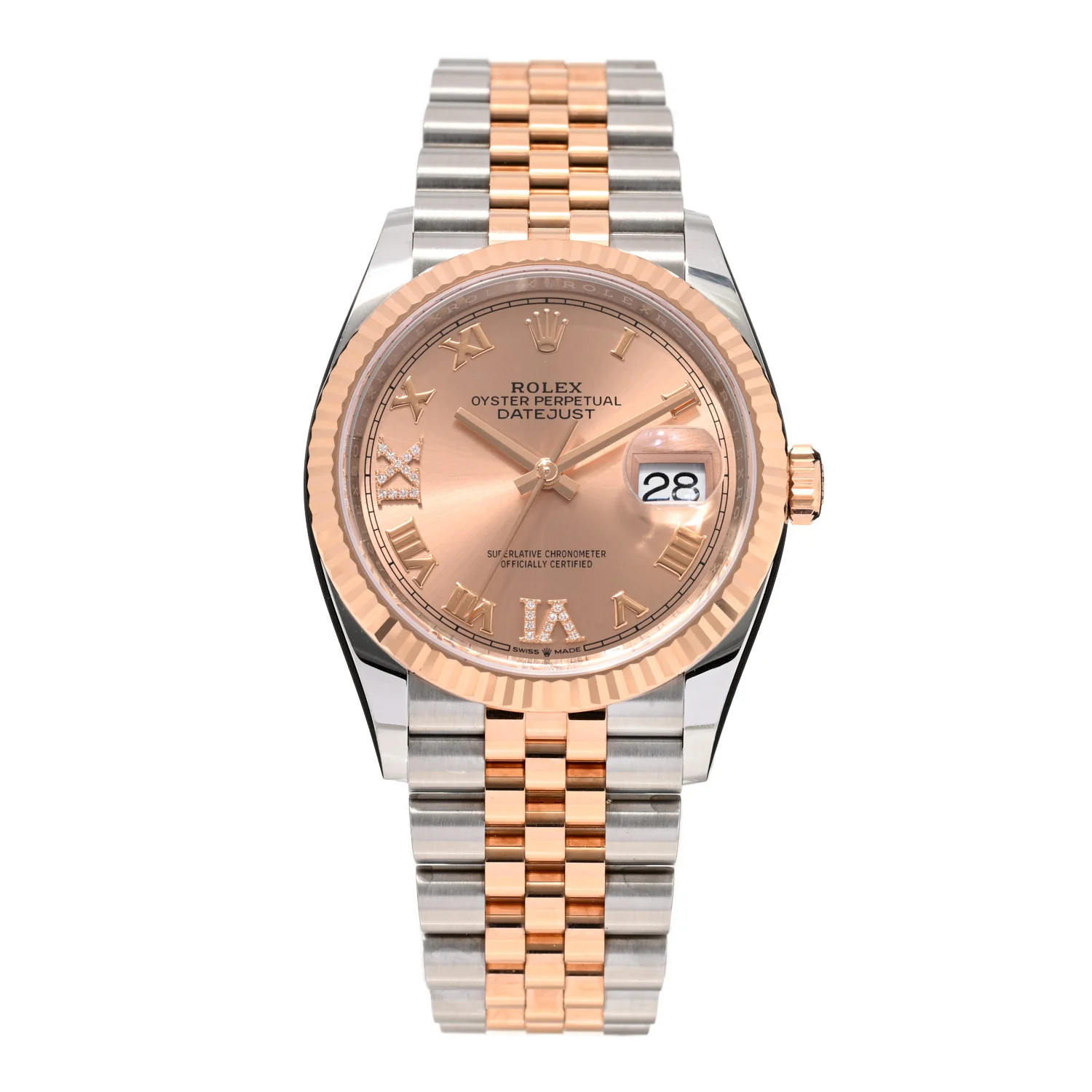 Stainless Steel 18K Everose Gold Diamond 36mm Oyster Perpetual Datejust Watch Rose Roman 126231 | FASHIONPHILE (US)