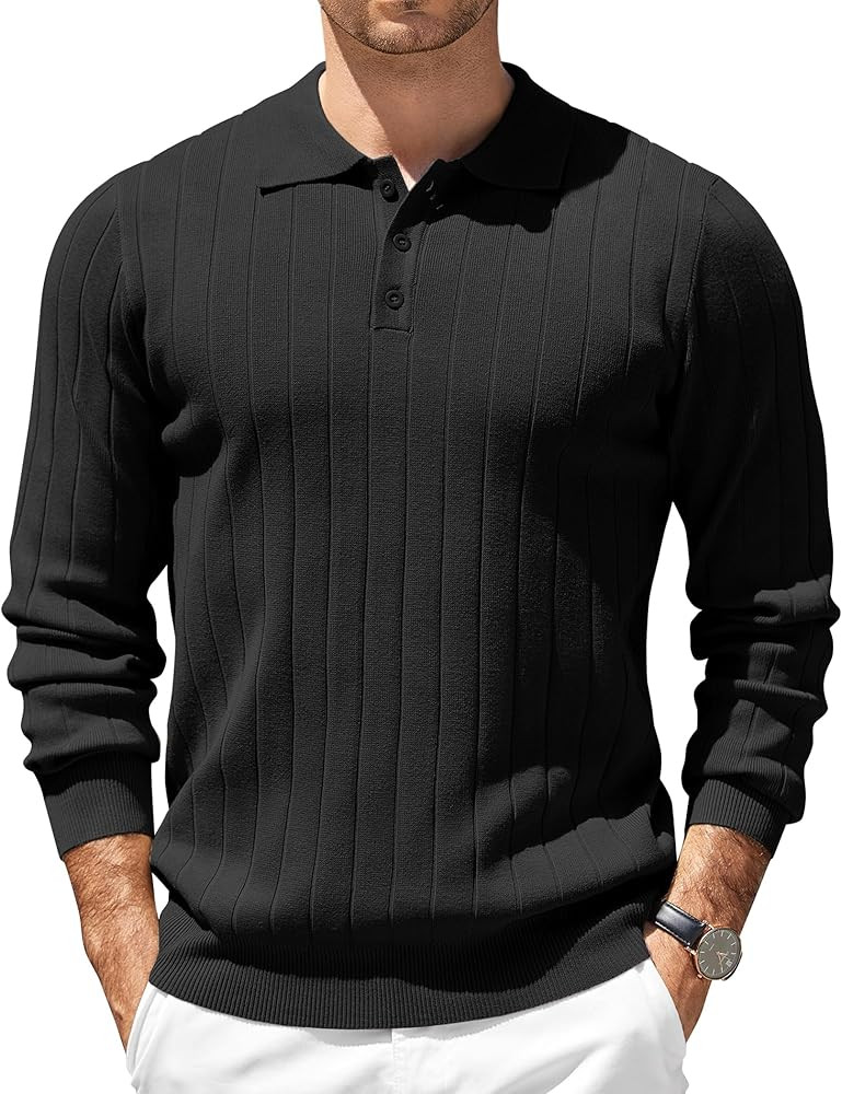 COOFANDY Mens Knit Polo Sweater Long Sleeve Polos Lightweight Casual Dress Pullover Sweaters | Amazon (US)
