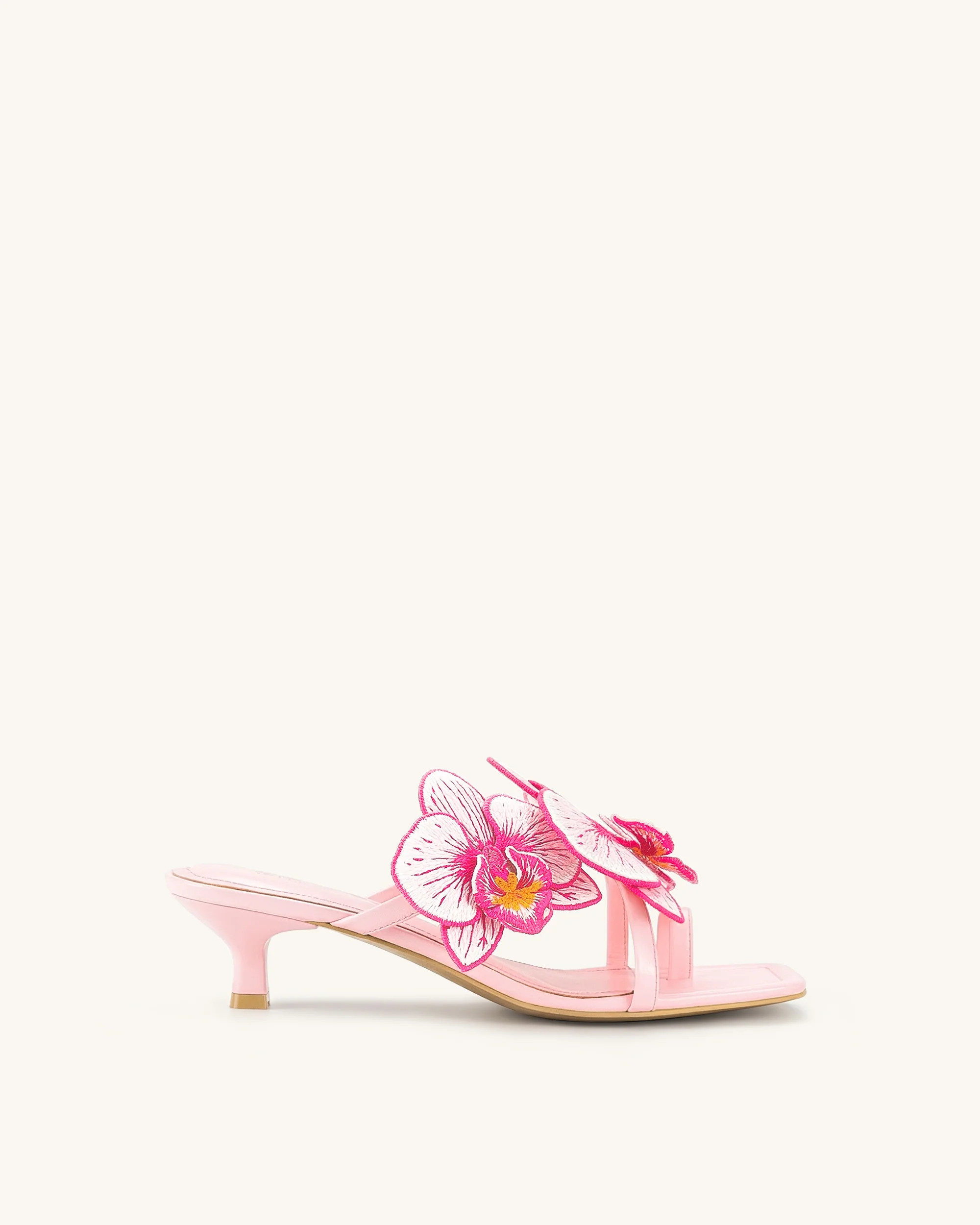 Serena Orchid Embroidered Toe Ring Heeled Sandals - Baby Pink | JW PEI US