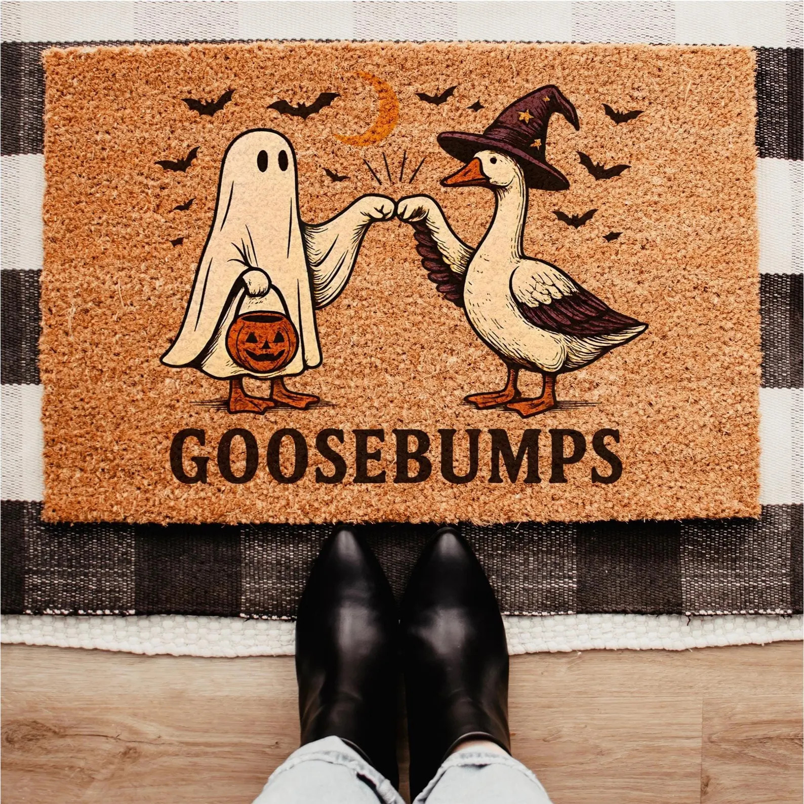 Goose Bumps Halloween Doormat, Retro Ghost Goose Fall Welcome Mat, Funny Spooky Front Door Mat, S... | Etsy (US)