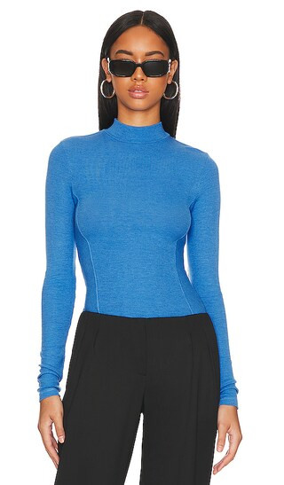 Knit Long Sleeve Paneled Mockneck in Tranquil Blue | Revolve Clothing (Global)