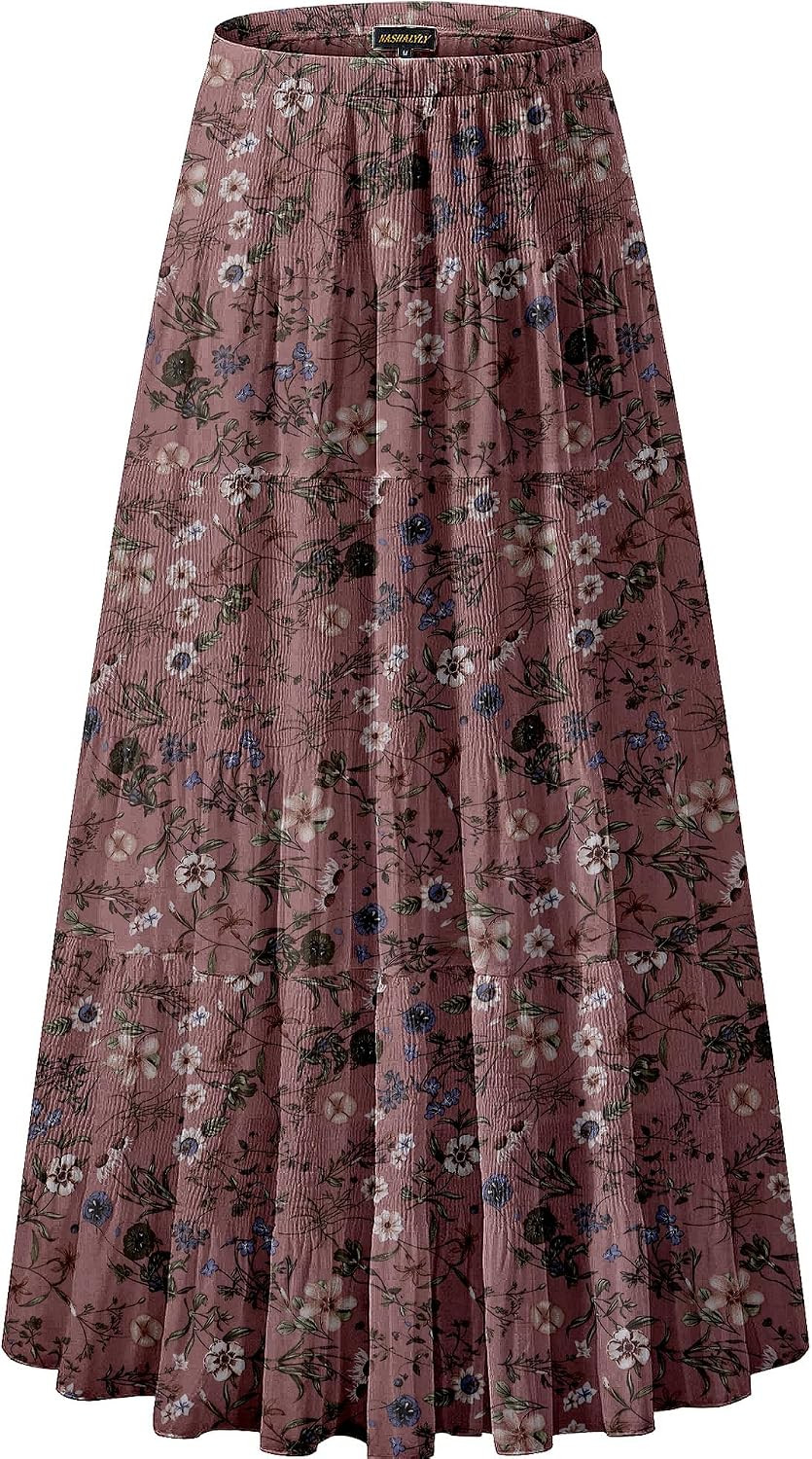 Women's Chiffon Elastic High Waist Pleated A-Line Maxi Skirts | Amazon (US)