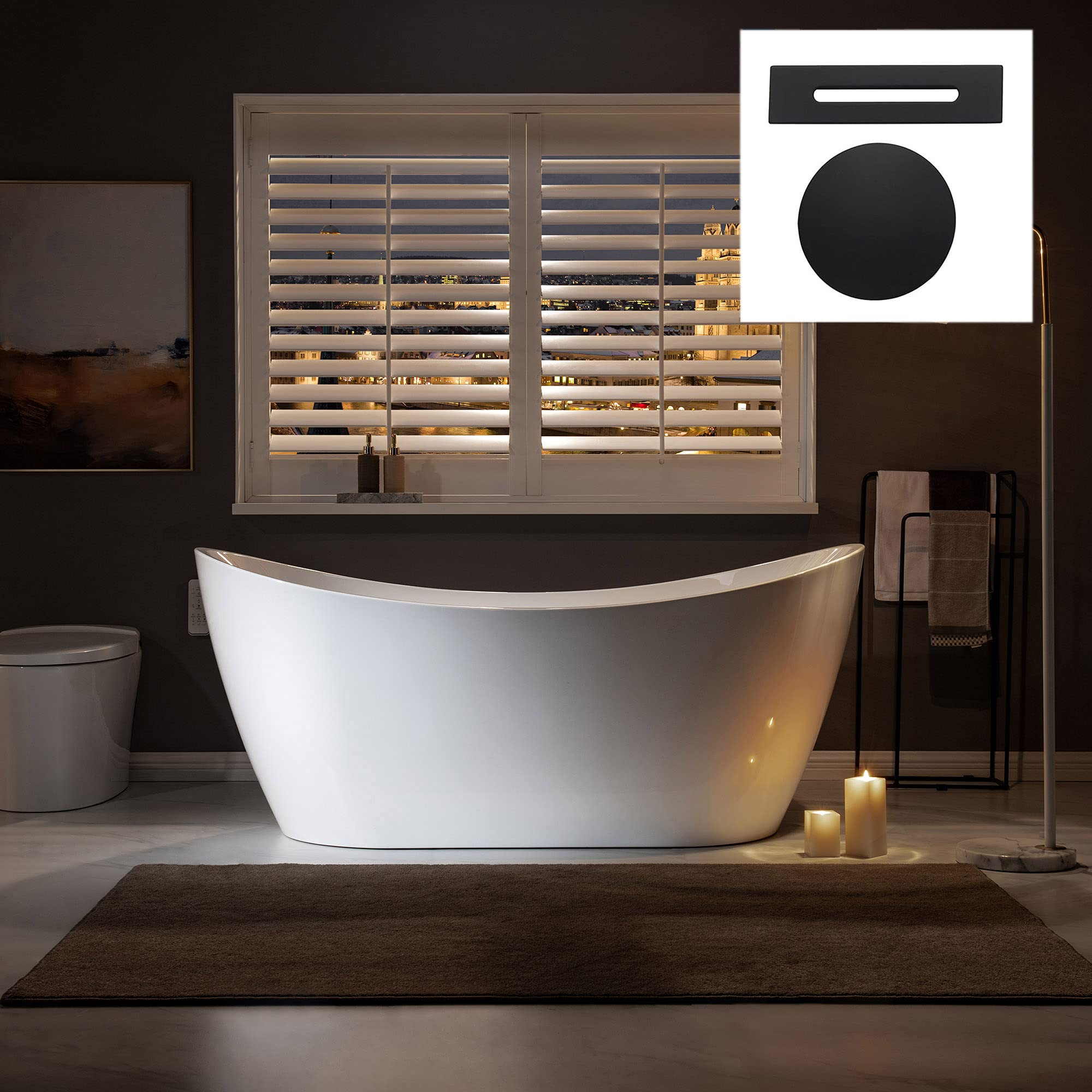 WOODBRIDGE 67" Acrylic Freestanding Bathtub Contemporary Soaking White Tub with Matte Black Overf... | Amazon (US)