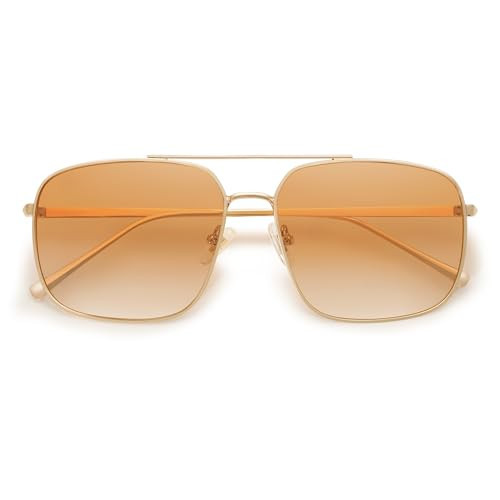 SOJOS Trendy Square Aviator Sunglasses for Women Men, Gold Frame Light Tint Gradient Shades SJ1176, Gold/Gradient Orange | Amazon (US)