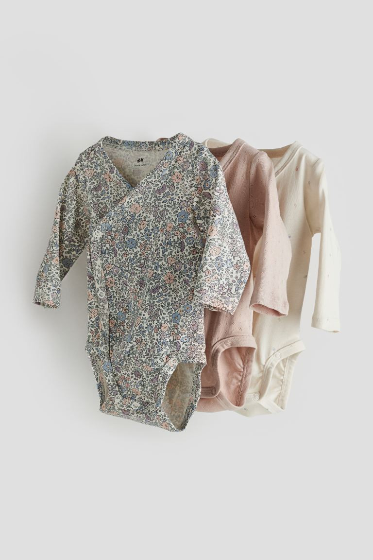 3-pack Wrapover Bodysuits - Pink/floral - Kids | H&M US | H&M (US + CA)