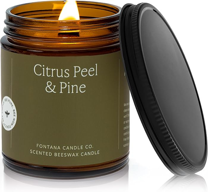 Fontana Candle Co Wood Wick Beeswax Jar Candles, Citrus Peel & Pine - Made with Coconut Oil & Pur... | Amazon (US)