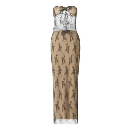 Women’s 2 Piece Summer Outfits Strapless Drawstring Lace Tube Tops + Long Skirt Set | Walmart (US)